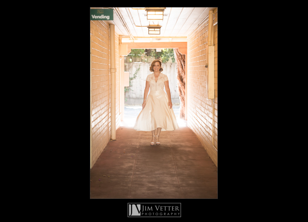Bride approaching for First Look - Inn Marin Novato Wedding Photos