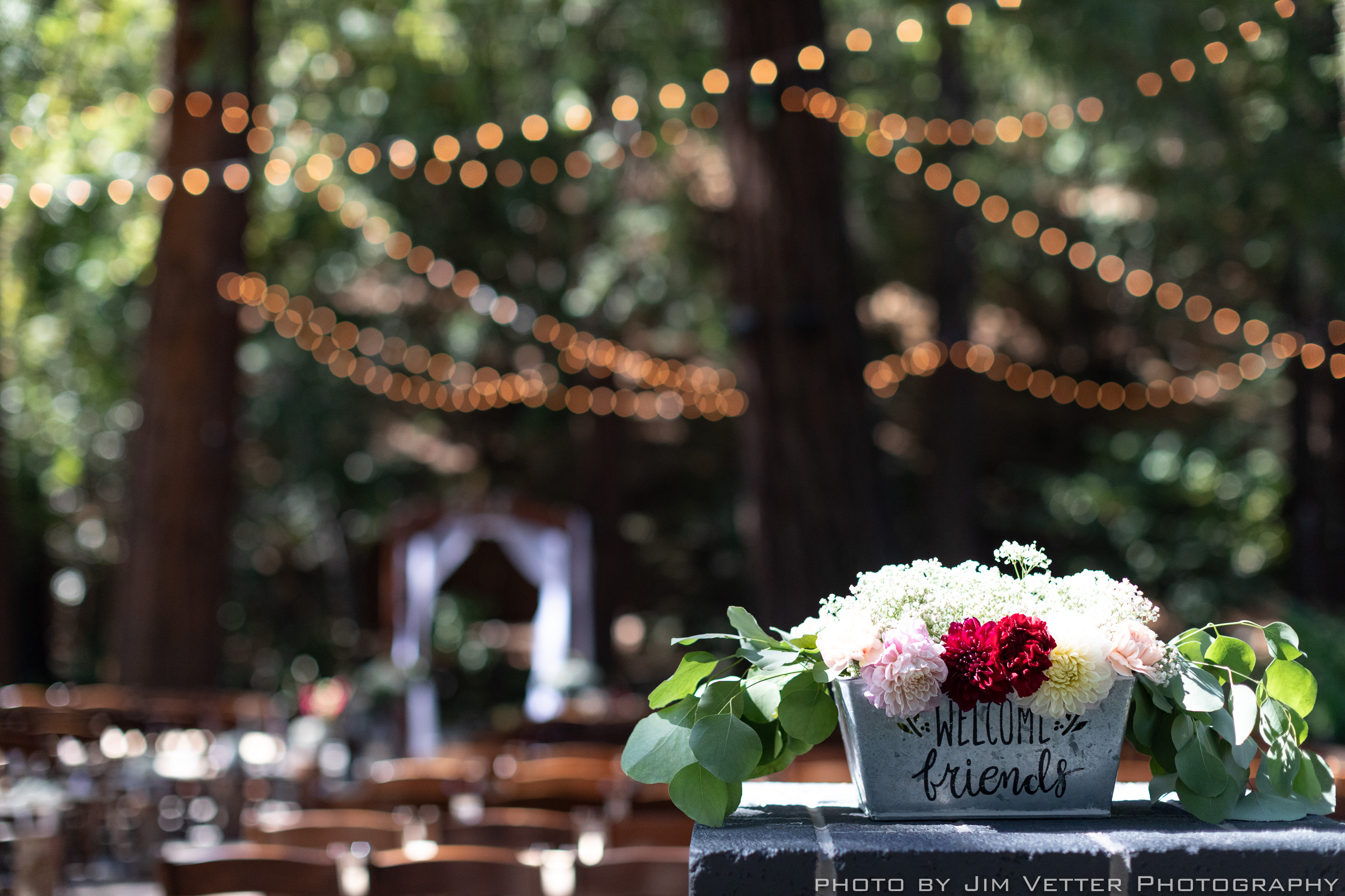 flower arrangement at deer park villa wedding ceremony
