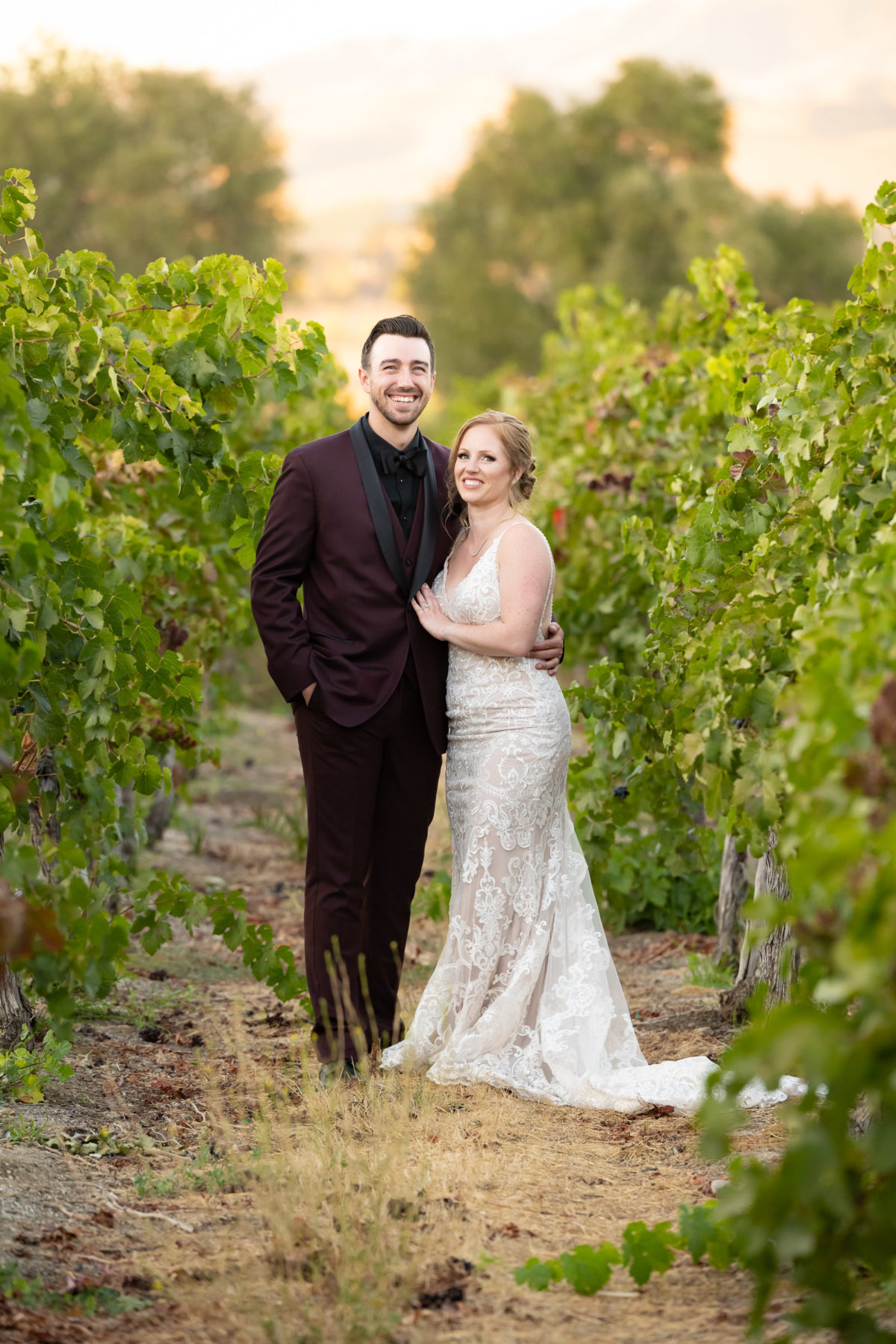 bride and groom vineyard portrait
