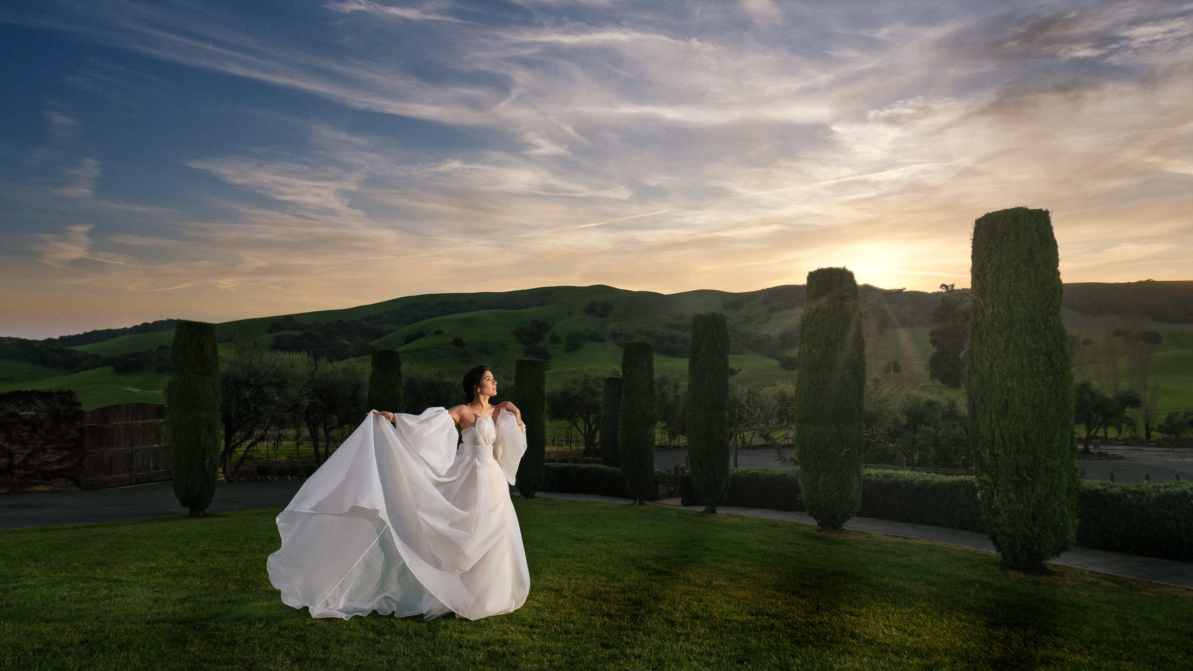 bride at sunset winery