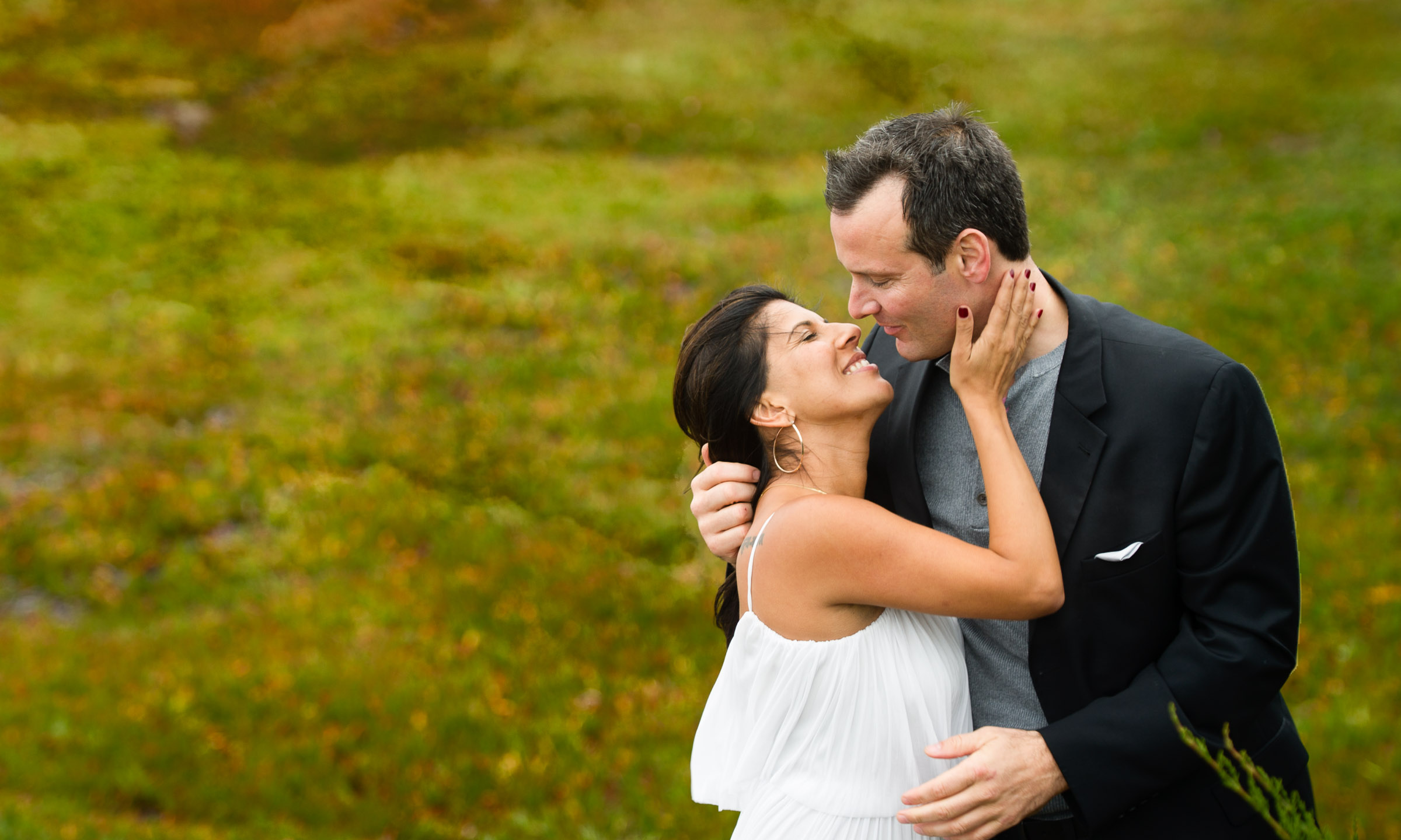 Man and woman about to kiss