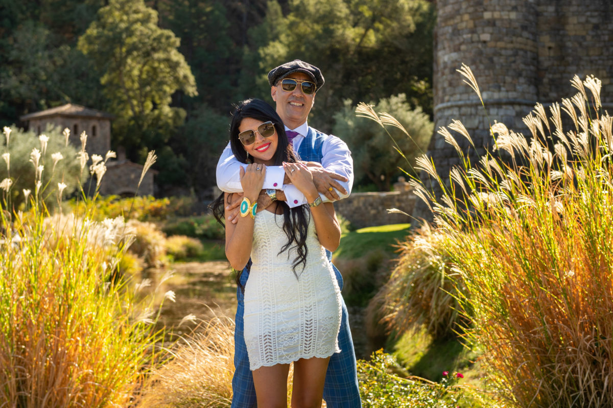 newly engaged couple at castello di amorosa