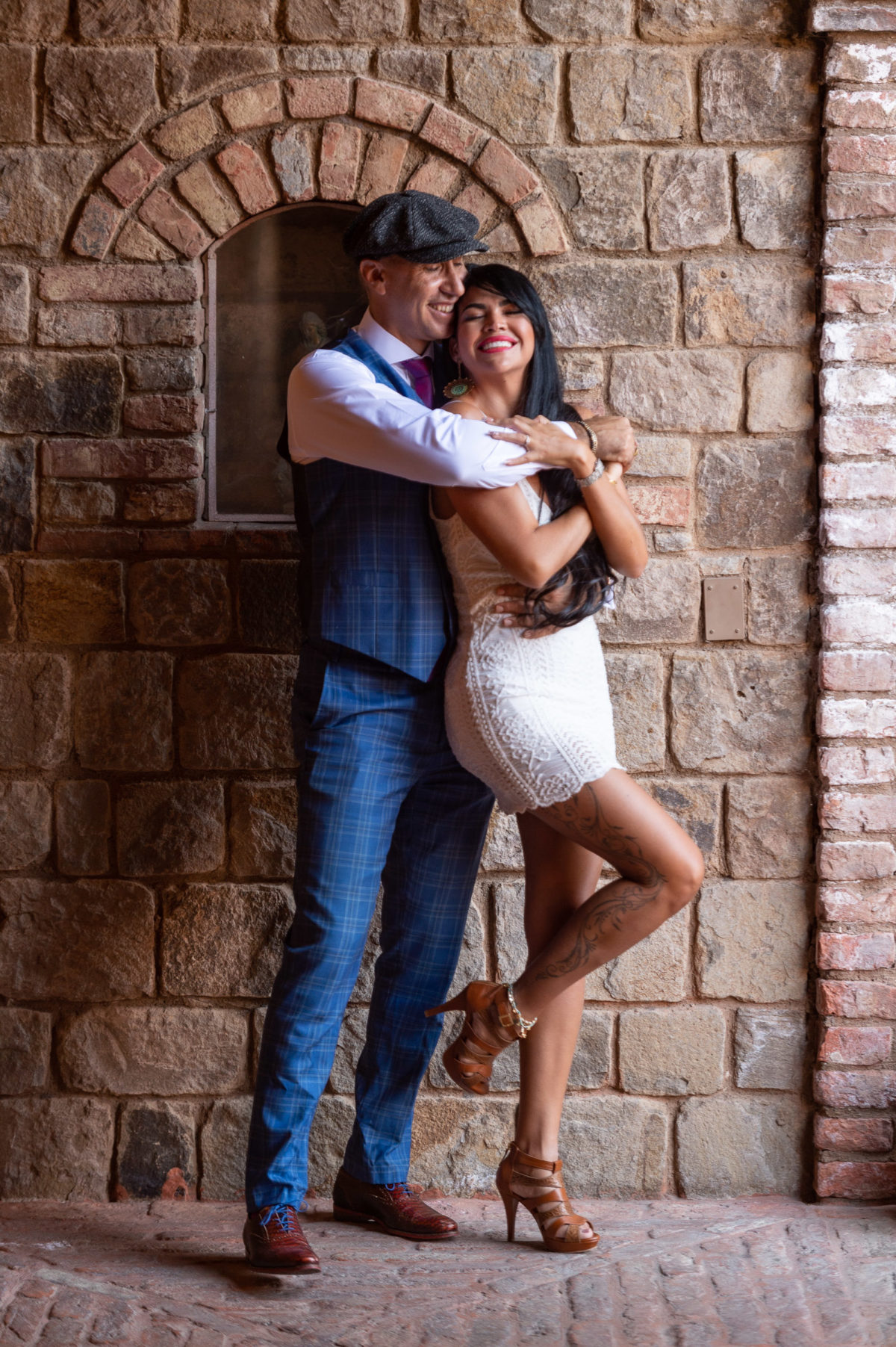 engagement photos of couple in castle