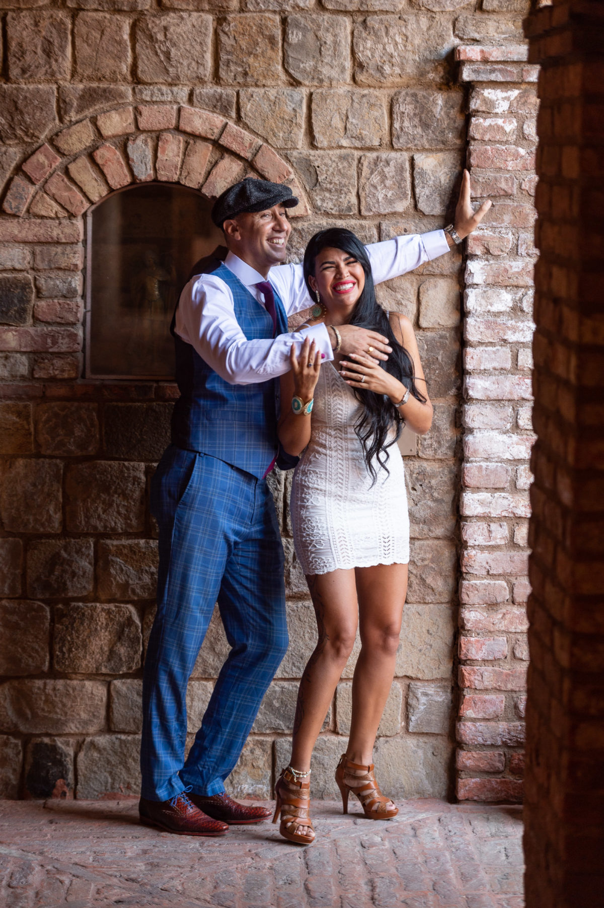 engagement photos of couple in castle