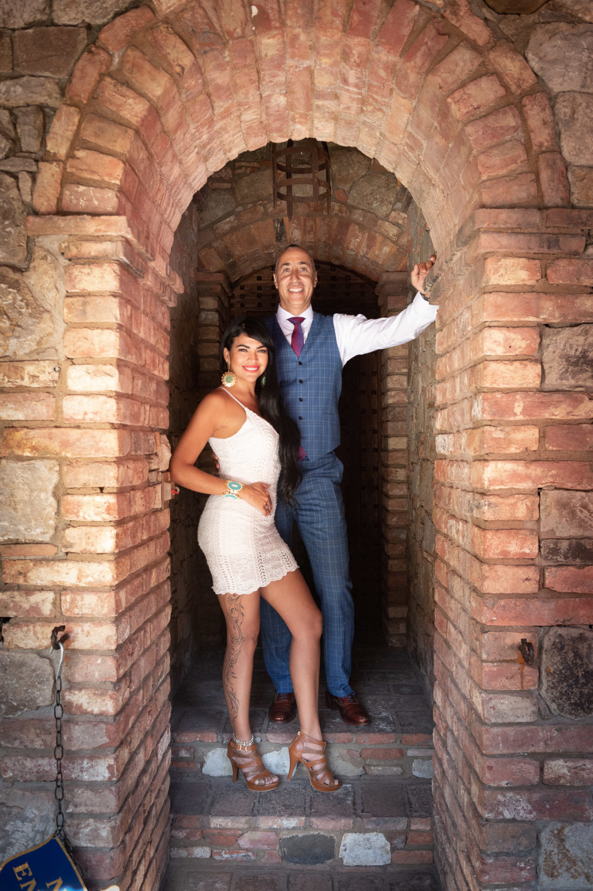 engagement photos of couple in castle