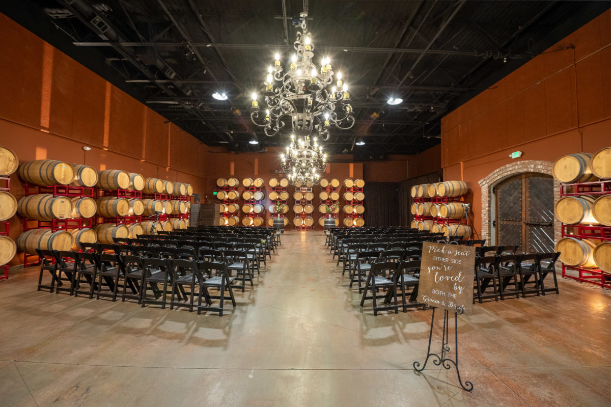 Barrel room wedding ceremony space