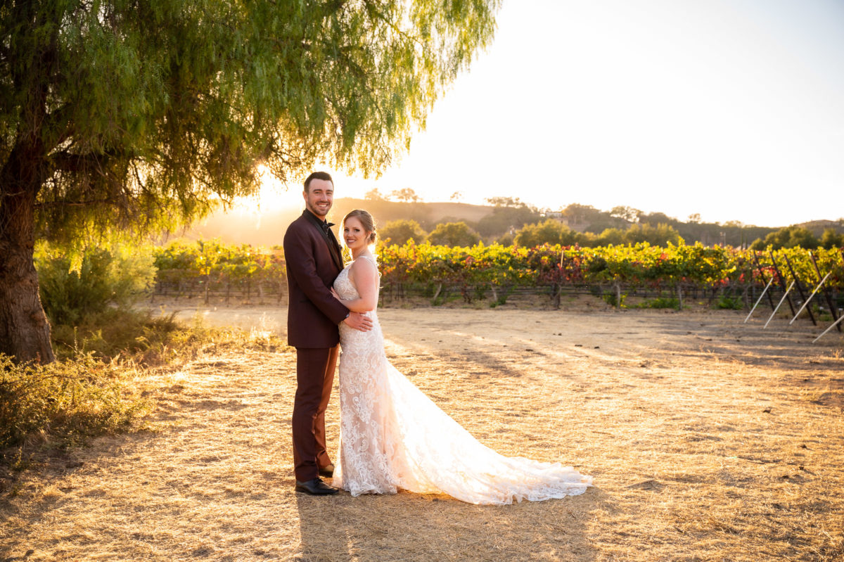 bride and groom vineyard portrait