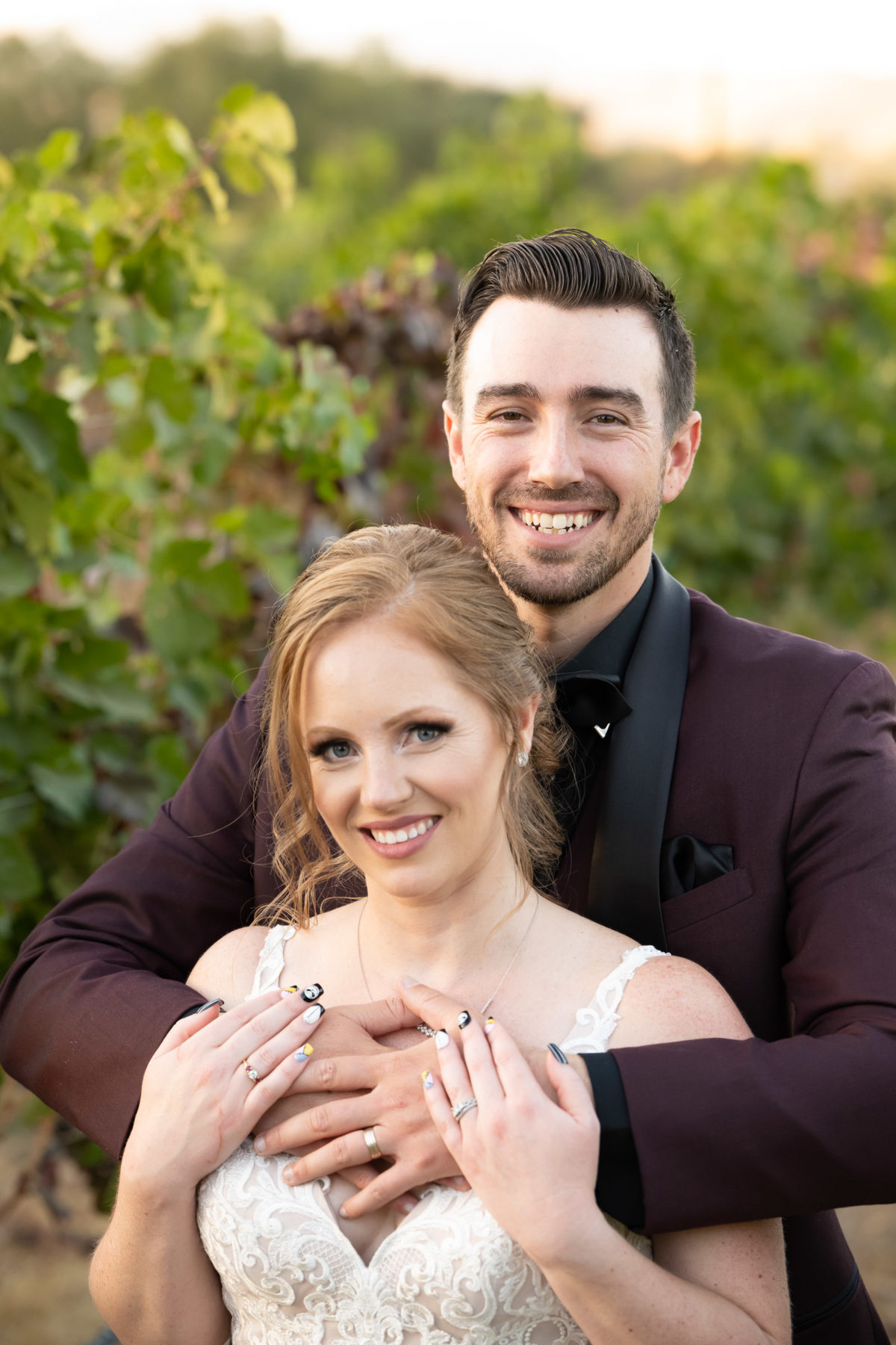 bride and groom vineyard portrait