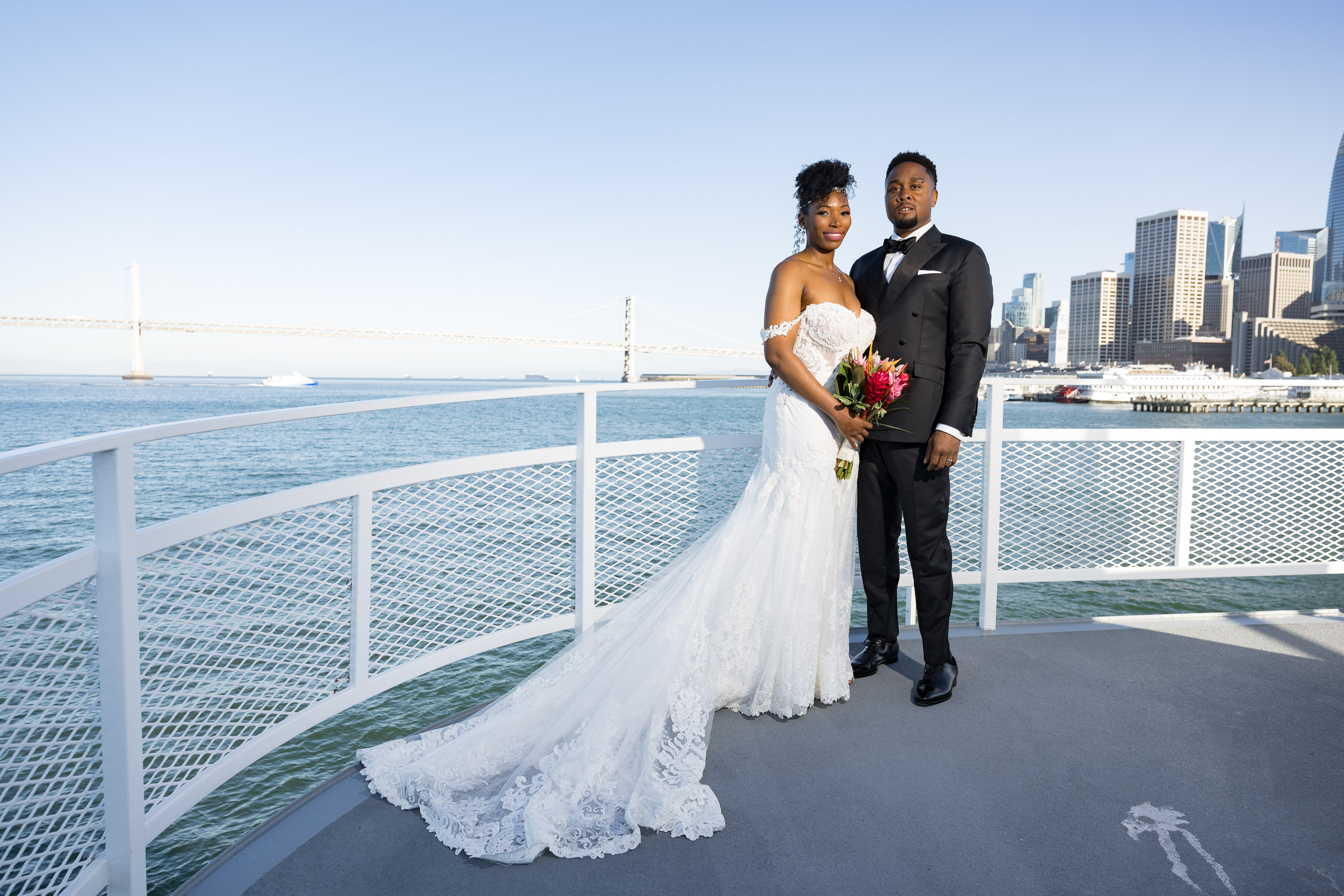 bride & groom portrait hornblower sf bay