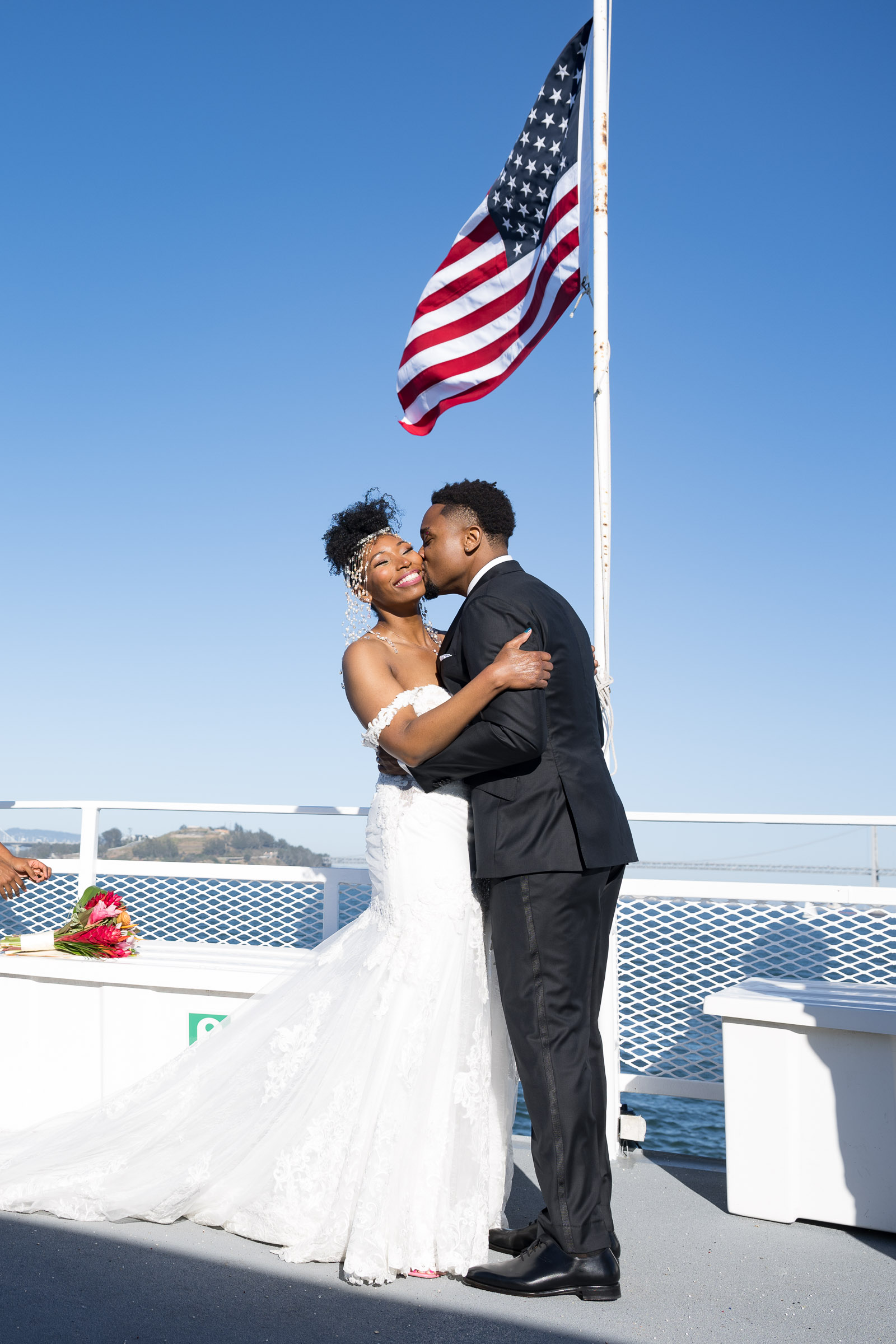 bride & groom portrait hornblower sf bay