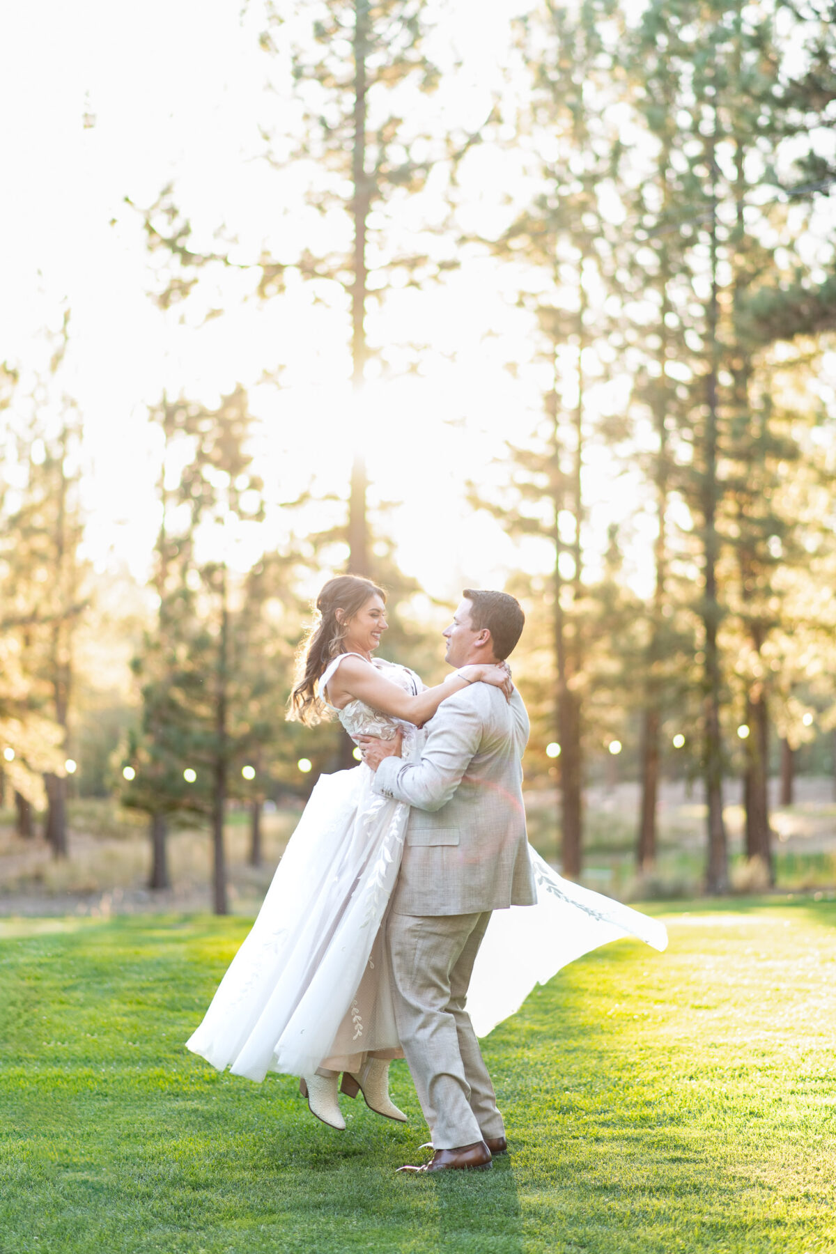 bride and groom sunset portrait