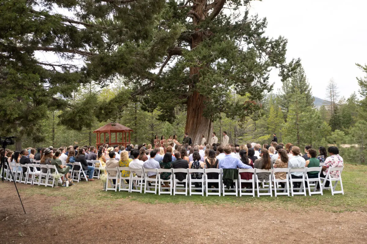 wedding ceremony site with seated guests