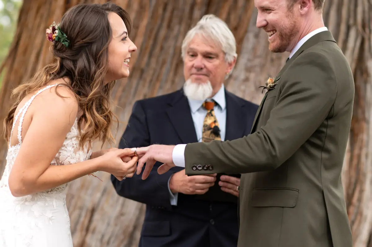 Bride and Groom stating vows in ceremony