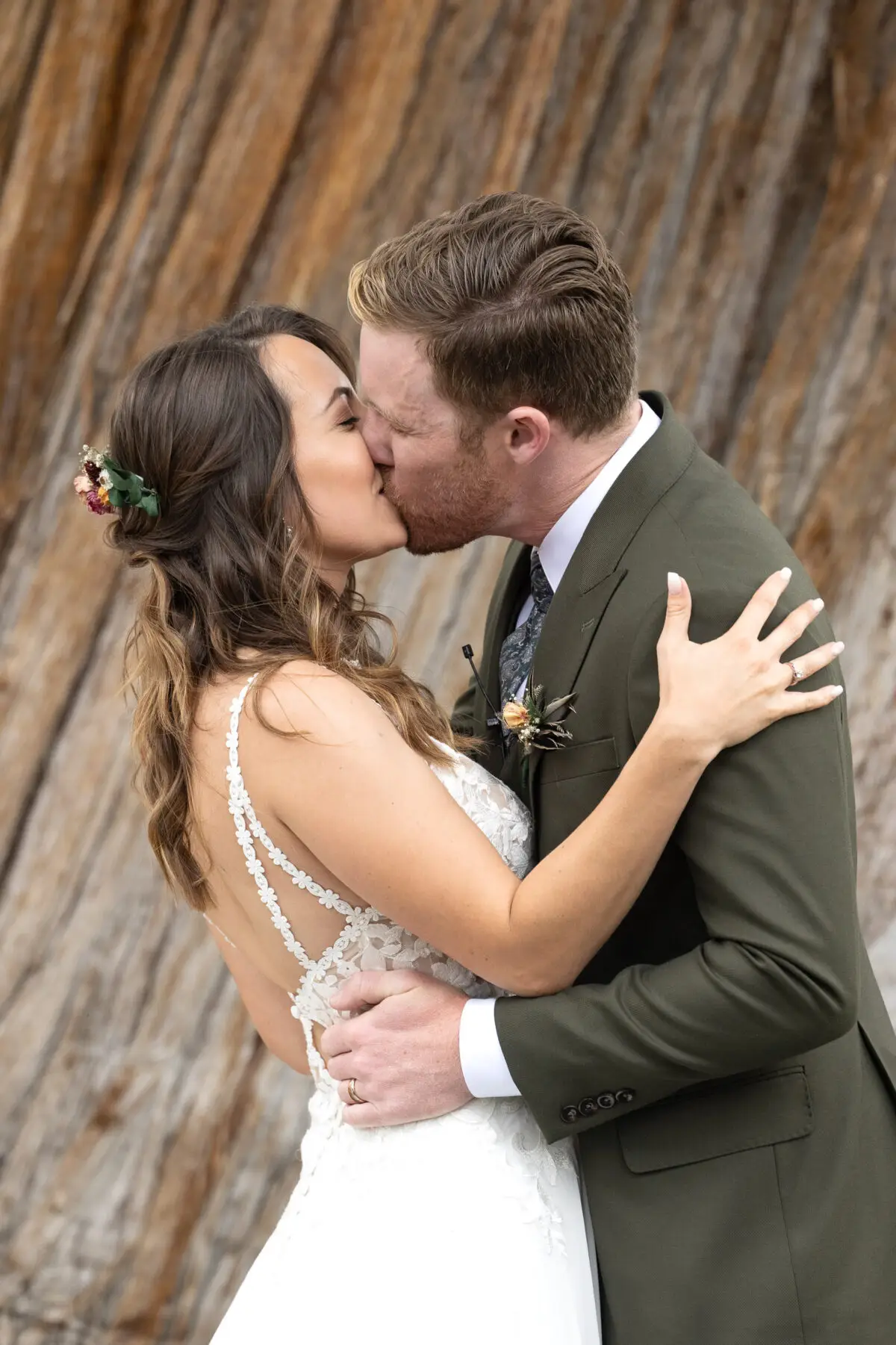 Bride and Groom first wedding kiss